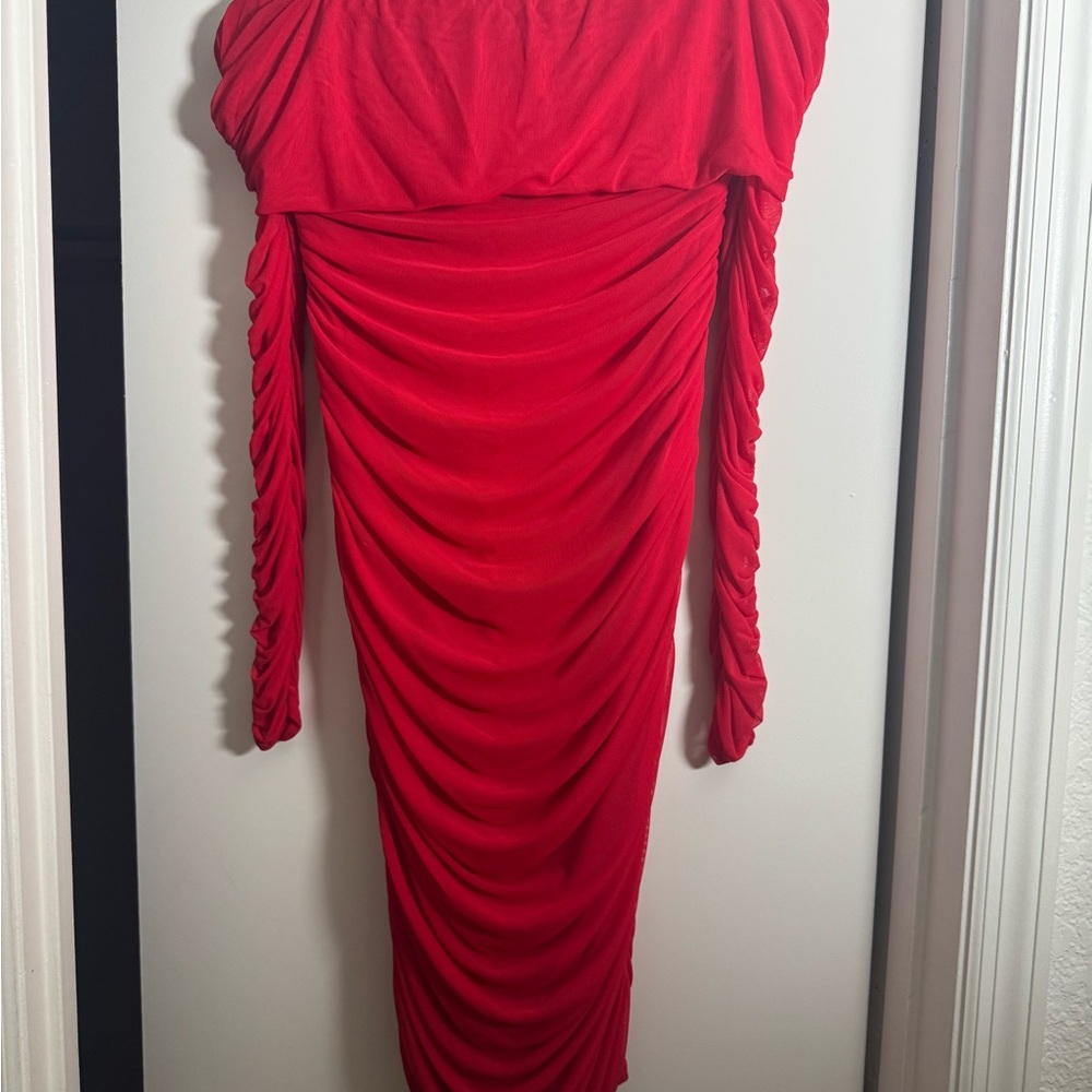 Elegant Red Ruched Dress